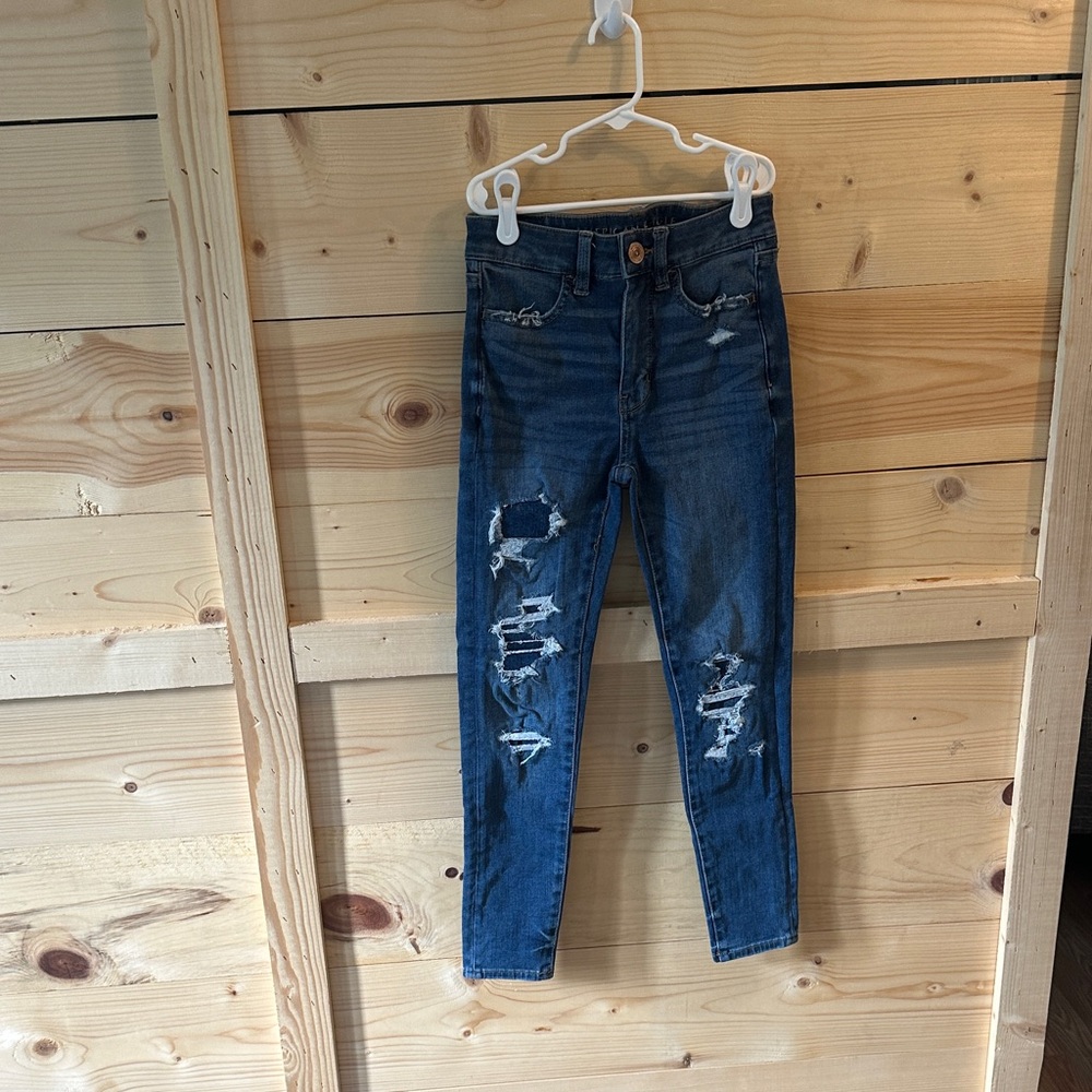 American Eagle Outfitters Dark Blue Distressed Skinny Jeans
